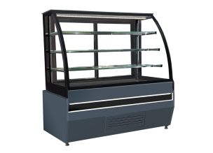 Vitrina frigorifica orizontala, cofetarie, decor lemn D143-ANTRACIT, geam curbat, ventilata, 130 cm