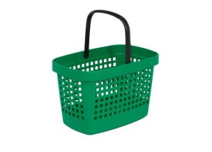 Cos supermarket plastic cu 1 maner 28 litri - Verde