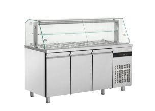 Salad bar 20 GN 1/4 cu 3 usi si geam panoramic, 421 lt.