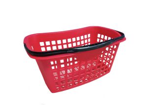 Cos supermarket plastic cu 1 maner 28 litri - Rosu