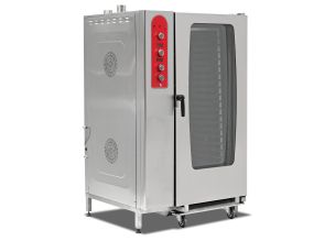 Cuptor profesional gastro pe gaz cu convectie si abur, panou electronic, 40 cuve GN1/1 + carucior