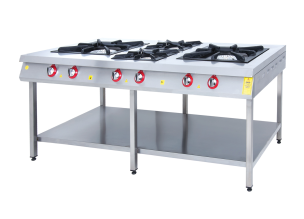 Masina de gatit pe gaz, inox, cu 4 arzatoare, suport podea cu polita, 200*104*85 cm