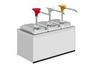 Dozator triplu, din inox, cu pompa, pentru ketchup/mustar/maioneza 3*1.9 lt