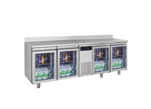 Masa rece FRENOX, profesionala, inox, 4 usi din sticla, 550 lt, 227*60*85 cm
