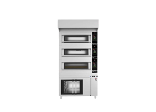 Combi modular cuptor pizza cu doua tavi x 3, dospitor cu panou electromecanic si hota